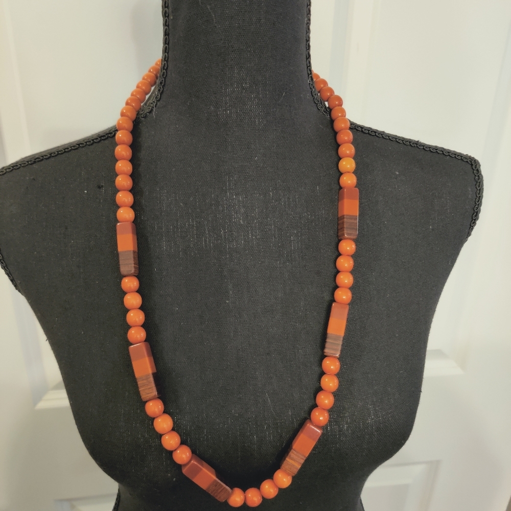 Vintage 30s Bakelite & Laminated Wood Necklace
